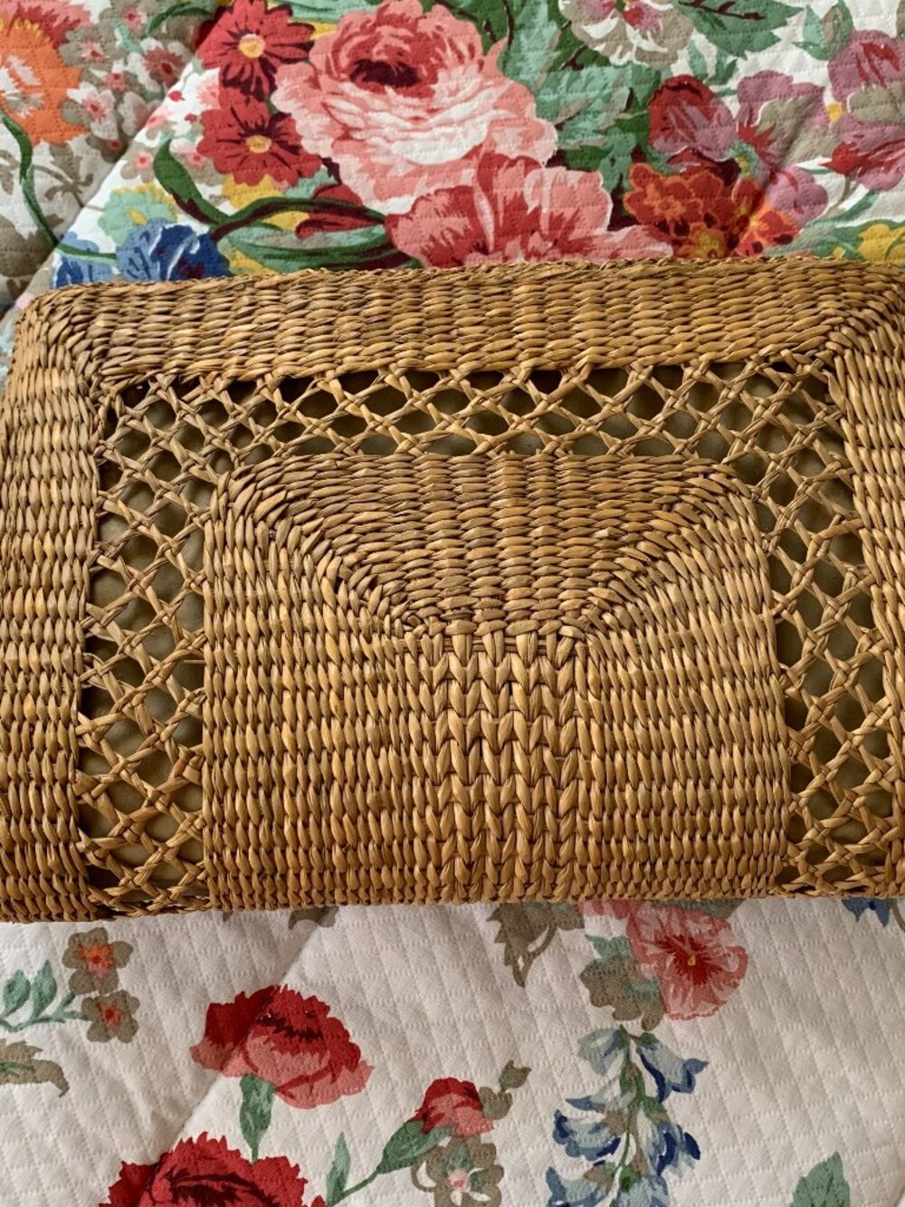 A Vintage Straw Clutch, Zip Top, Measuring 11 1/2" x 8"